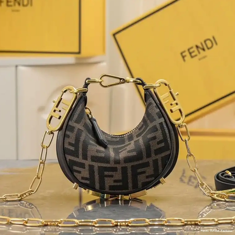 Vintage HOT Motif Fabric Hobo FF Brown In Bag Fendigraphy Nano Fendi 0604